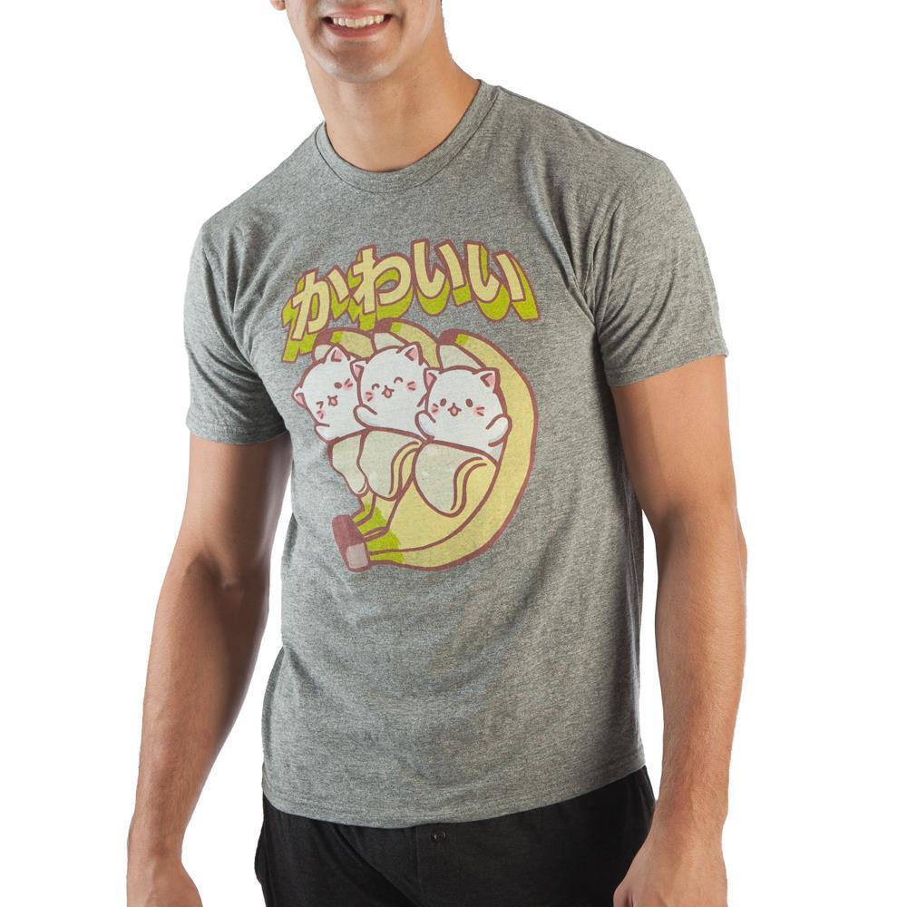 Bananya Cat Characters Men's Gray T-Shirt Tee Shirt