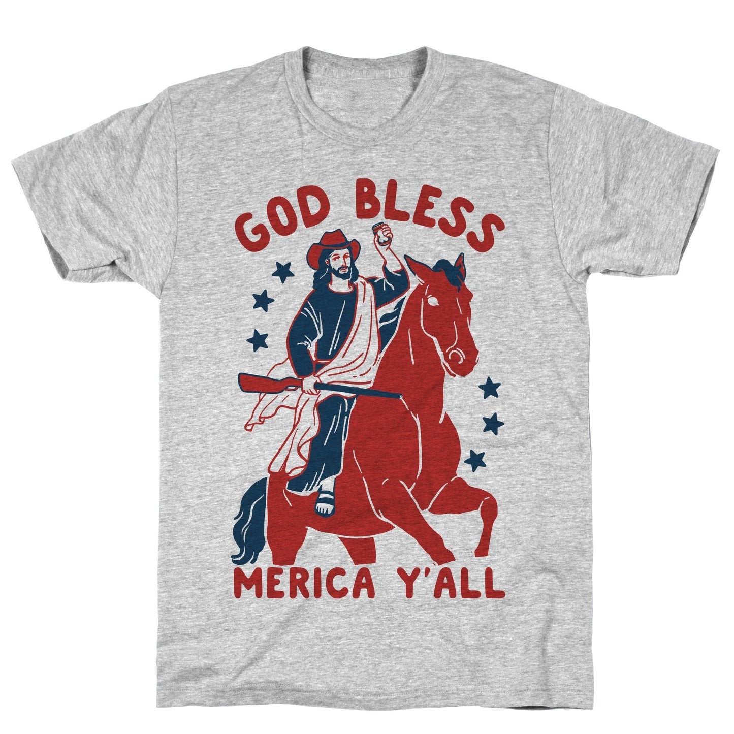 God Bless Merica Y'all: Cowboy Jesus Athletic Gray Unisex Cotton Tee