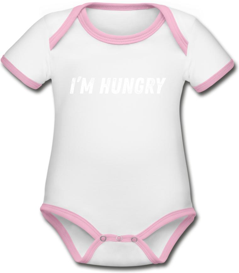 I’m hungry -Organic Contrast Short Sleeve Baby onesie - white/pink