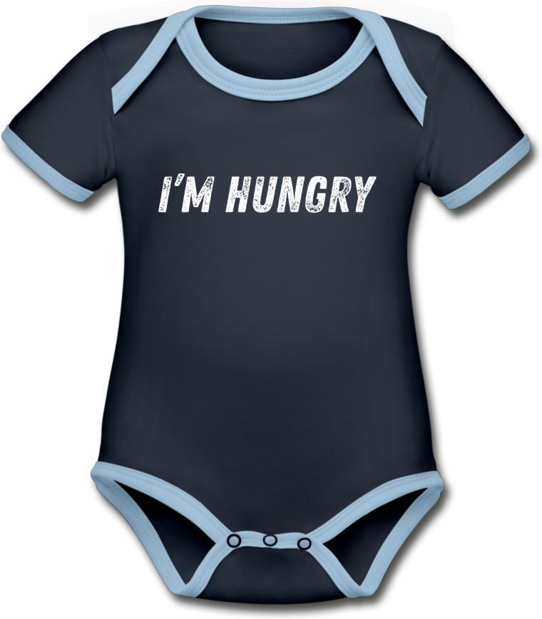 I’m hungry -Organic Contrast Short Sleeve Baby onesie - navy/sky