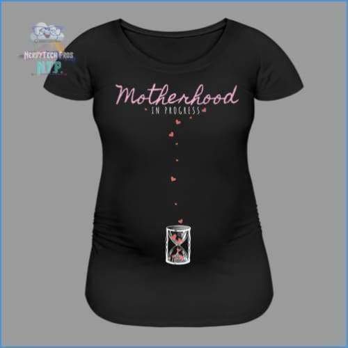 Motherhood In Progress- Stretch Maternity Tee - black / S - Womens Maternity T-Shirt