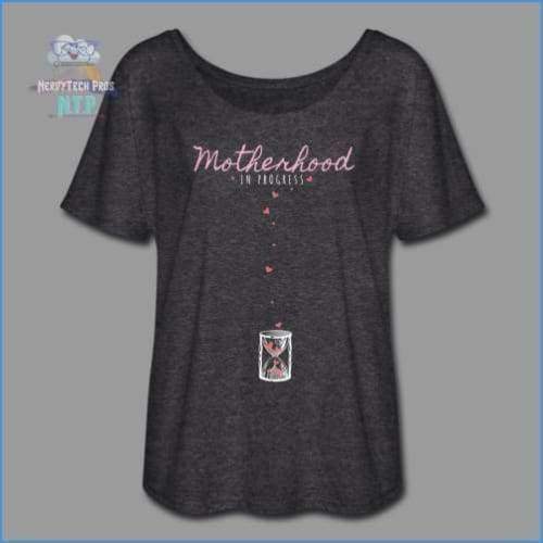 Motherhood in progress- womens flowy tee- maternity - charcoal gray / S - Womens Flowy T-Shirt