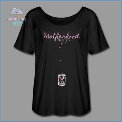 Motherhood in progress- womens flowy tee- maternity - black / S - Womens Flowy T-Shirt