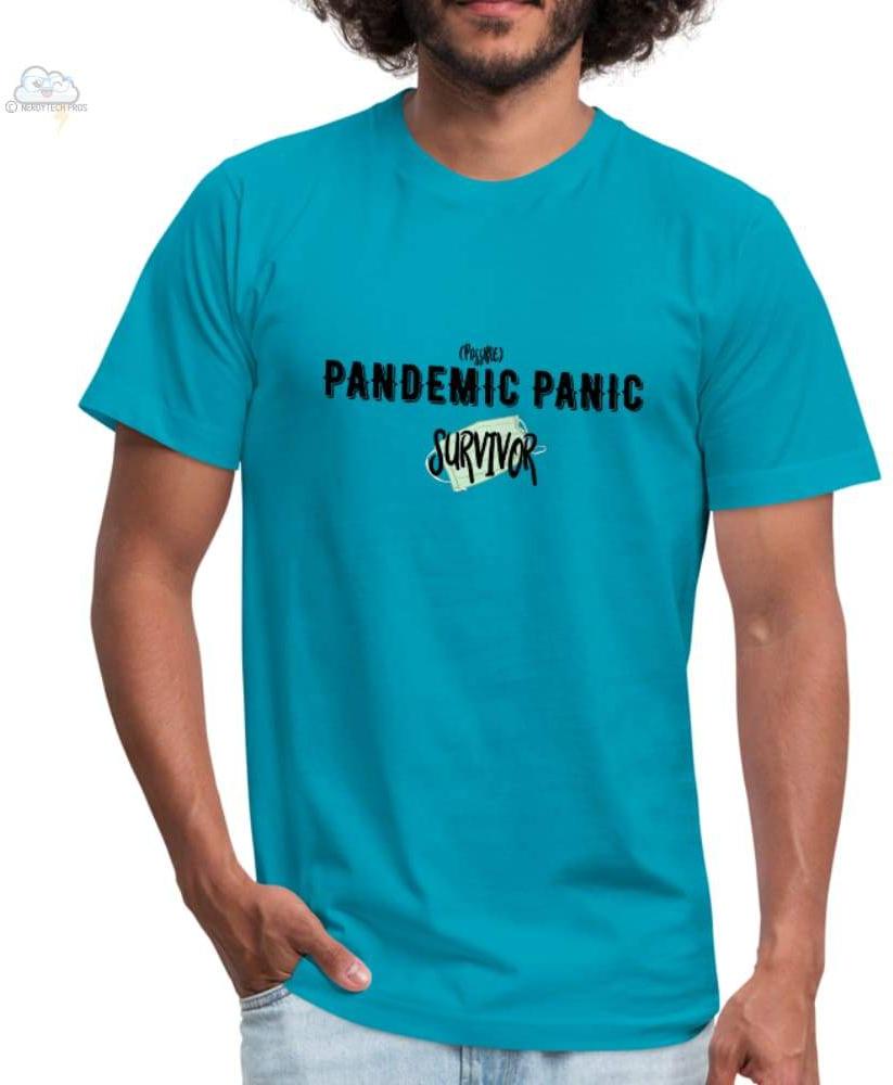 Pandemic Panic-Unisex Jersey T-Shirt - turquoise / S - Unisex Jersey T-Shirt by Bella + Canvas