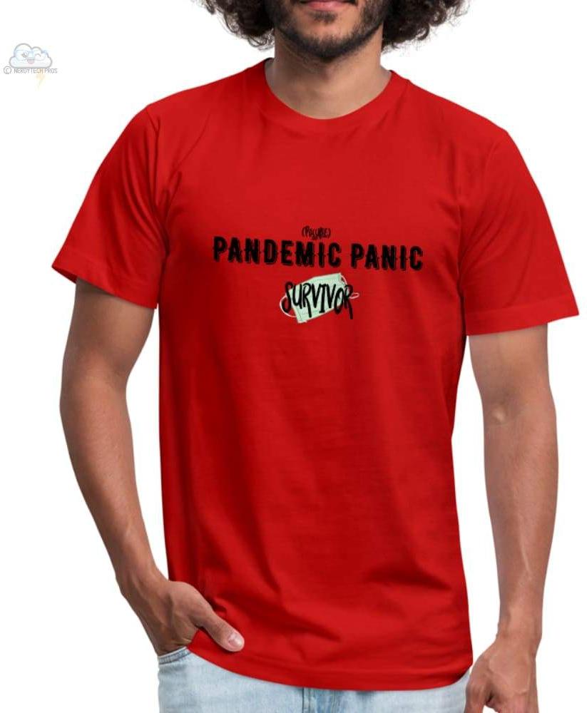 Pandemic Panic-Unisex Jersey T-Shirt - red / S - Unisex Jersey T-Shirt by Bella + Canvas