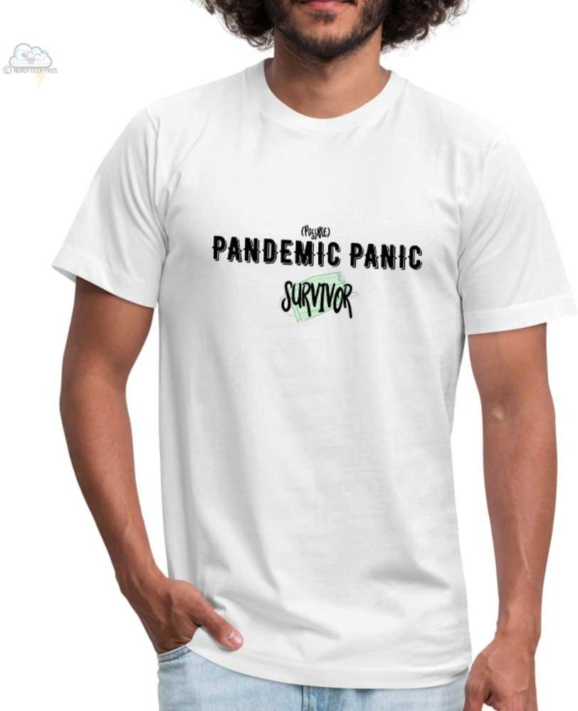 Pandemic Panic-Unisex Jersey T-Shirt - white / S - Unisex Jersey T-Shirt by Bella + Canvas