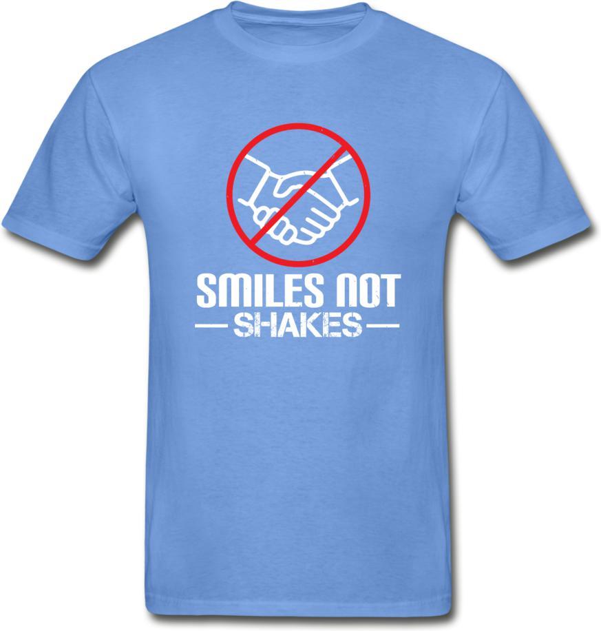 Smiles, Not Shakes- Hanes Adult Tagless T-Shirt - carolina blue