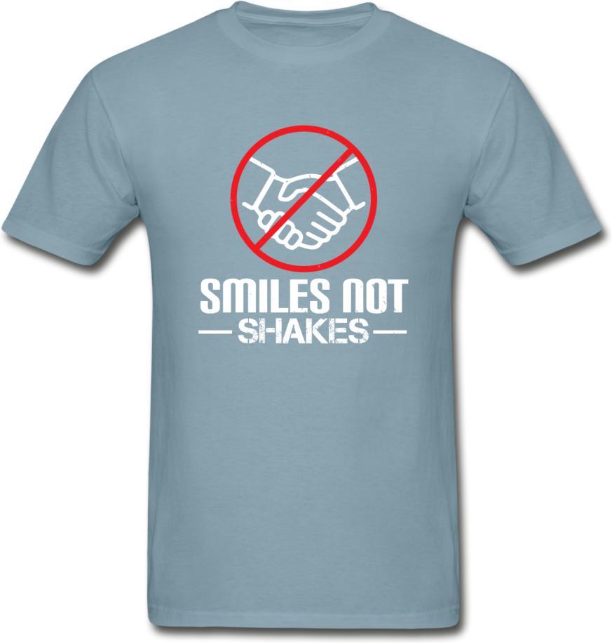 Smiles, Not Shakes- Hanes Adult Tagless T-Shirt - stonewash blue