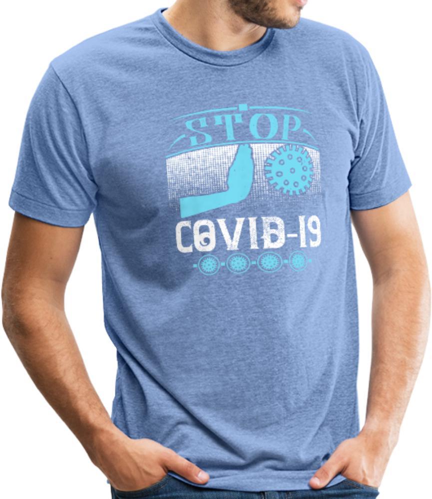 Stop Covid19- Unisex Tri-Blend T-Shirt - heather Blue