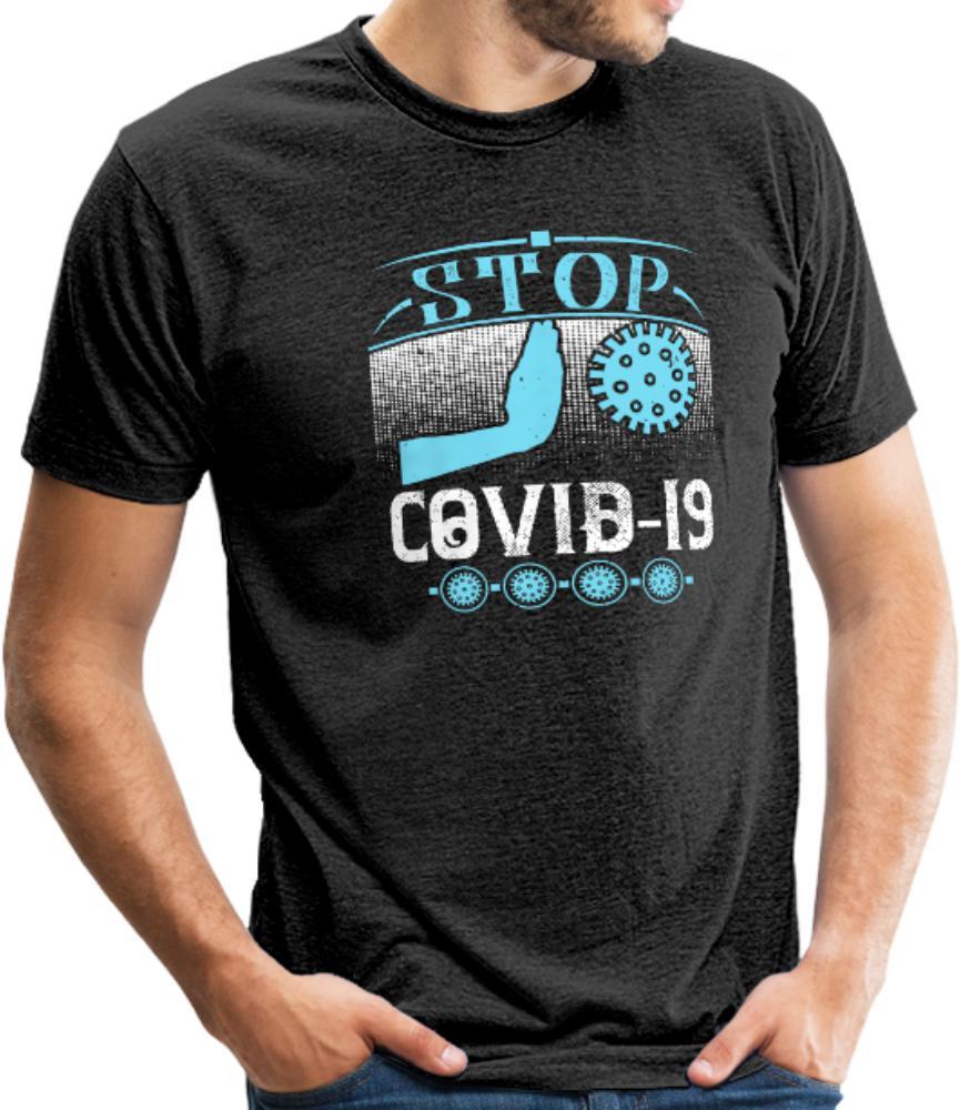 Stop Covid19- Unisex Tri-Blend T-Shirt - heather black