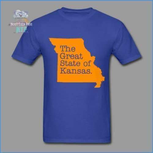 The Great State of Kansas- Adult Tagless T-Shirt - royal blue / S - Hanes Adult Tagless T-Shirt