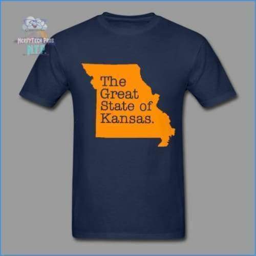 The Great State of Kansas- Adult Tagless T-Shirt - navy / S - Hanes Adult Tagless T-Shirt