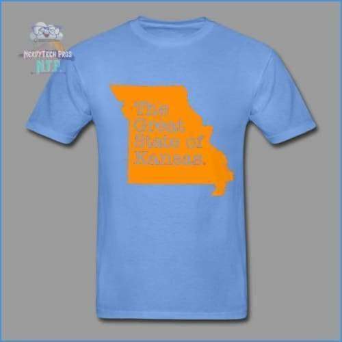 The Great State of Kansas- Adult Tagless T-Shirt - carolina blue / S - Hanes Adult Tagless T-Shirt
