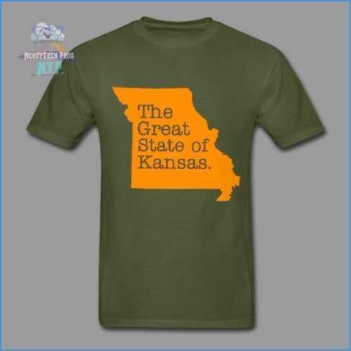 The Great State of Kansas- Adult Tagless T-Shirt - military green / S - Hanes Adult Tagless T-Shirt