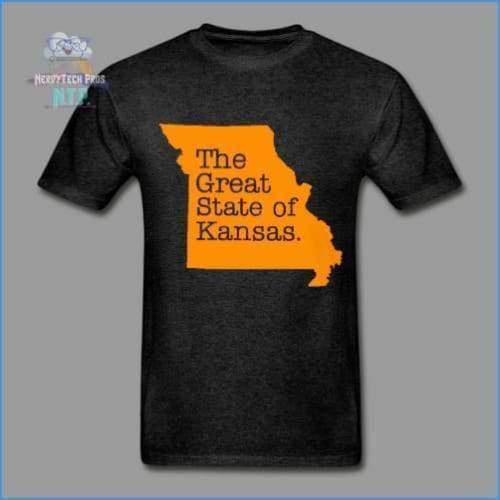 The Great State of Kansas- Adult Tagless T-Shirt - charcoal gray / S - Hanes Adult Tagless T-Shirt