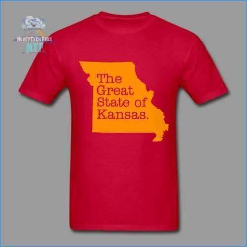 The Great State of Kansas- Adult Tagless T-Shirt - red / S - Hanes Adult Tagless T-Shirt