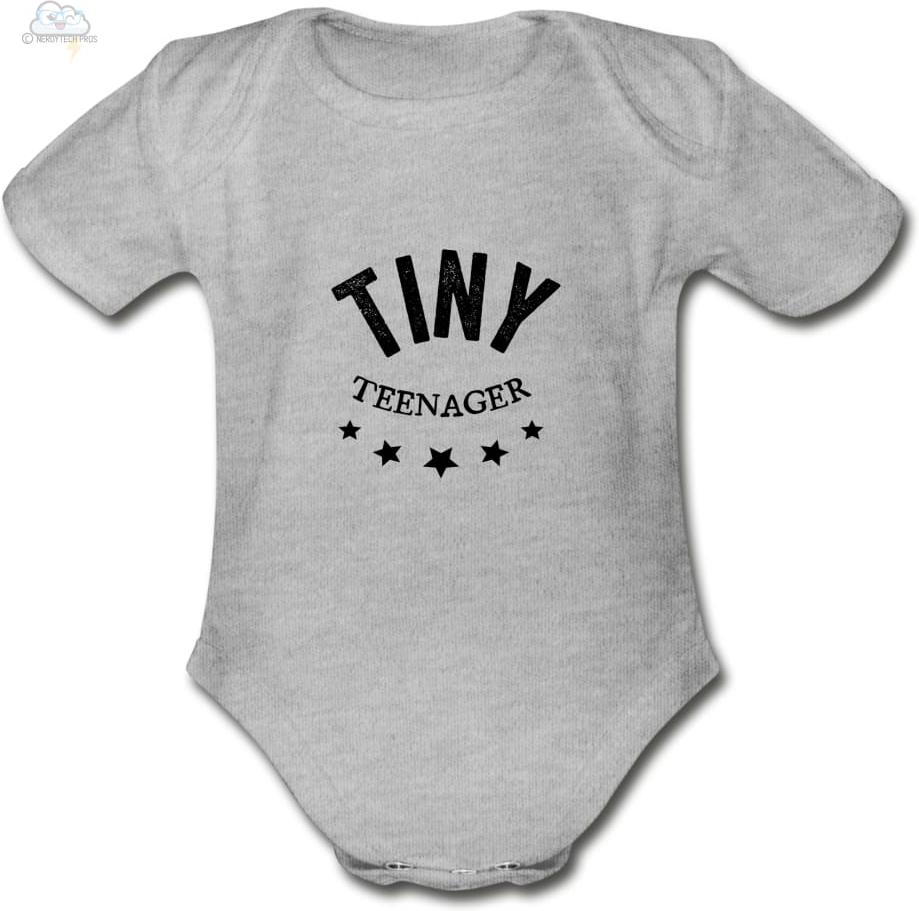Tiny Teenager-Organic Short Sleeve Baby Bodysuit - heather gray / Newborn - Organic Short Sleeve Baby Bodysuit