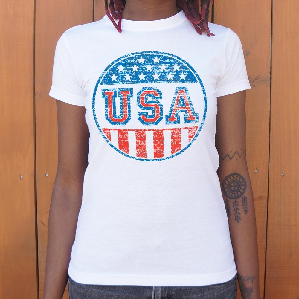 USA Campaign Button T-Shirt (Ladies)